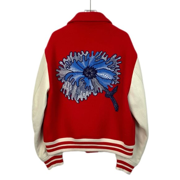 Louis Vuitton Red & White Varsity Jacket With Blue Embroidery Size 50 Wool & Cow - Picture 2 of 7